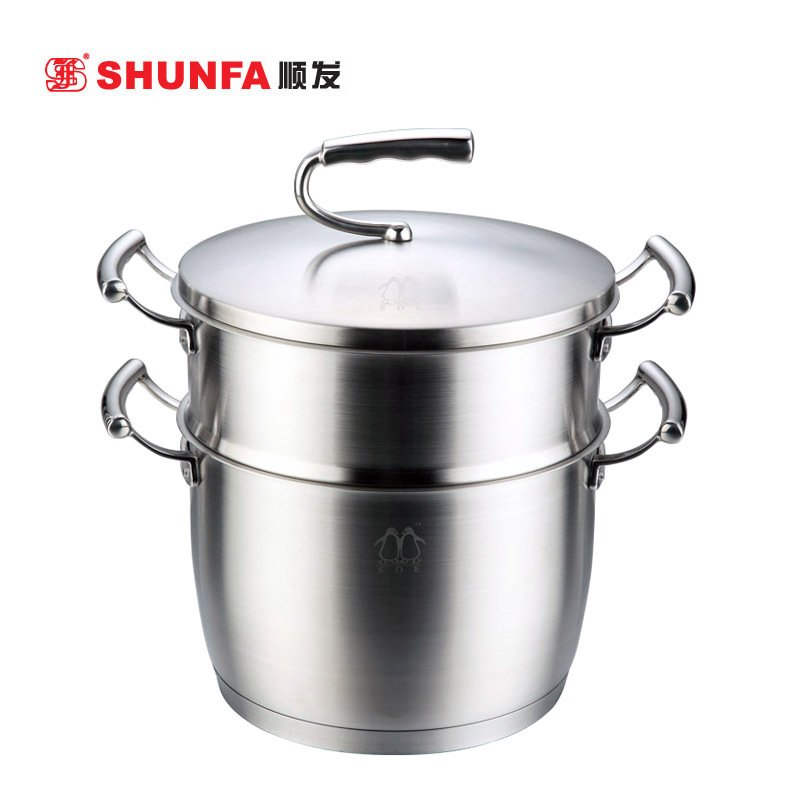 Smooth Hair Name Door Double Handle Steam Broth Pan 22cm Environmentally Friendly Without Coating 304 Stainless Steel Double Layer Steam Boiler Triple bottom