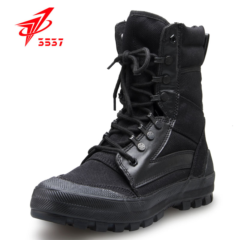 International Hua 3537 Security Shoes Men's Black Ultralight Combat Training Boots Canvas Combat Shoes High Cylinder Combat Training Shoes Combat Boots Man