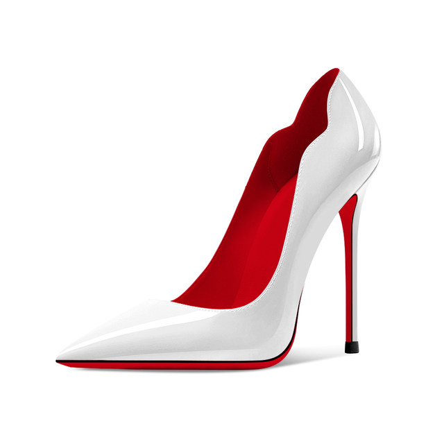 2024 New Sexy Pointed Toe 12cm Temperament Red Bottom Black Heels High Women Women's Thin Heels Not Tiring Foot Shallow Mouth Large Shoes