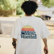 Mossantedlab Rainbow printed with loose shoulder movement Leisure short sleeve male and female hip-hop card 100 lap T-shirt