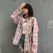 Parasona Rock Pink Rabbit Artist Tide Card Full Print Cuban Men And Women 100 Hitch Loose Long Sleeve Shirt Jacket