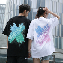 SUR joint PCMY ice cream brushed lacquer gradient printed male and female lovers loose 100 hitch casual short sleeve T-shirt