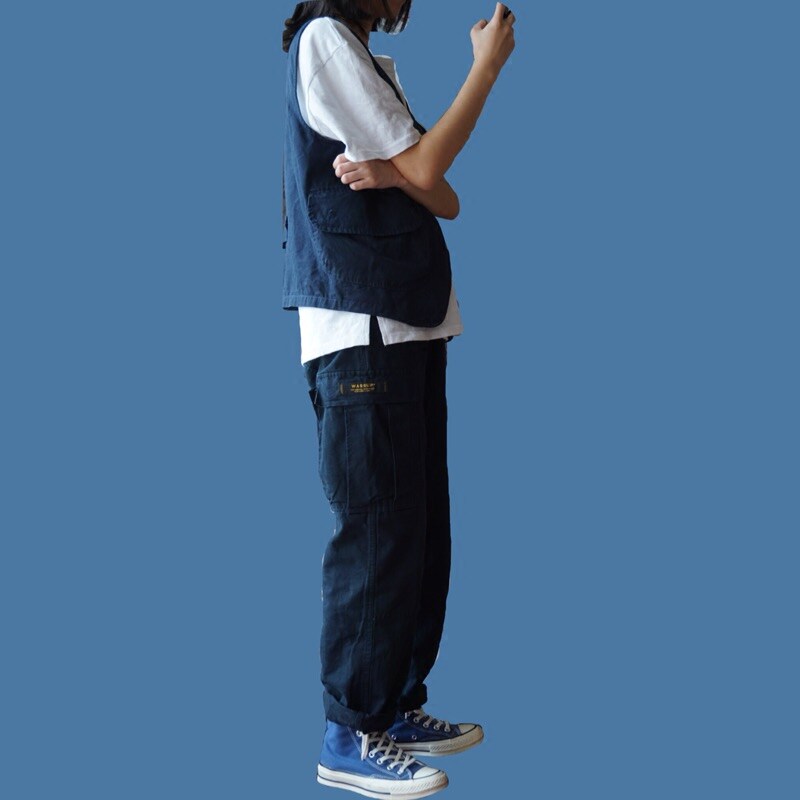 WASSUP Japanese retro loose all-match second-generation washed men's and women's multi-pocket overalls casual straight trousers