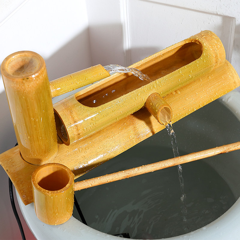 Ceramic fish tank bamboo circulating water pendulum with bamboo cylinder water flow instrumental stone tank filter office flowing water for decoration