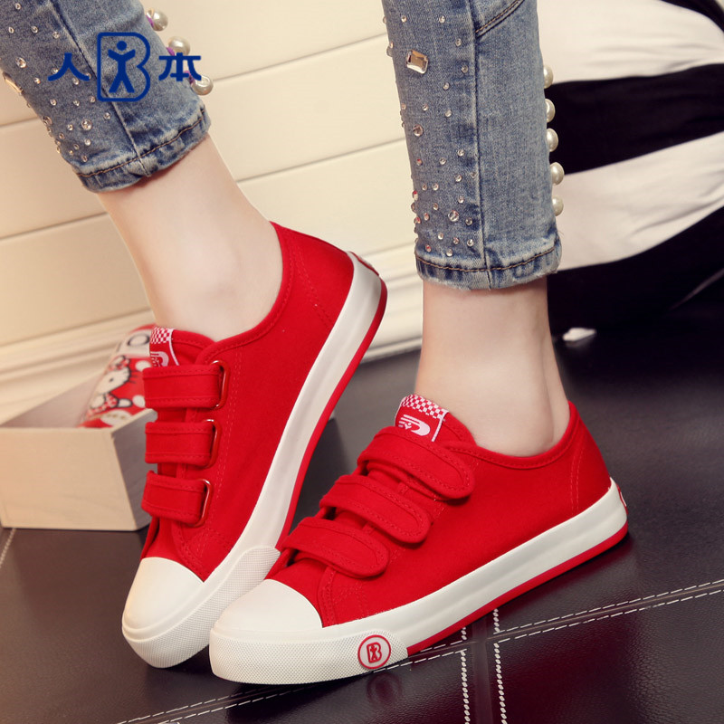 Human-based Velcro canvas shoes women's lazy cloth shoes tide ins comfortable casual shoes women's breathable red sneakers women's shoes