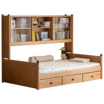 Genji Muyu solid wood childrens bed modern simple bed cabinet integrated small apartment drawer bed boy girl storage bed
