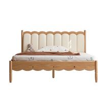 Genji Wood Language Childrens Bed Boys and Girls Single Bed Wave Soft Bed Backrest Simple Solid Wood Bed Bedside Table