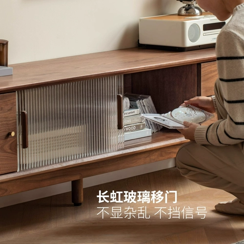 [Чанг] Генджи Муйу Сплошная деревянная доска телевизионная шкаф Новый китайский кабинет пола Черный ореховый шкаф-K00N18