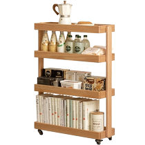 Genji Muyu all solid wood sandwich narrow cabinet storage rack trolley with wheels mobile storage rack sofa side cabinet