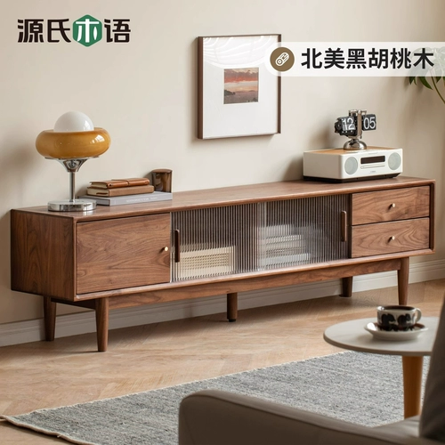 [Чанг] Генджи Муйу Сплошная деревянная доска телевизионная шкаф Новый китайский кабинет пола Черный ореховый шкаф-K00N18