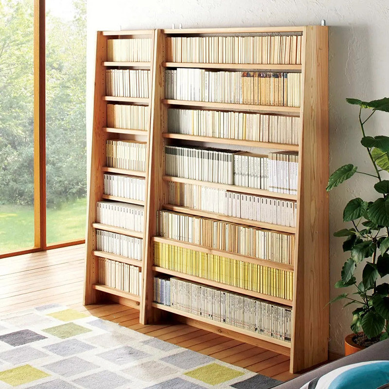 Solid wood bookshelf floor-to-ceiling ultra-thin gap shelf log bookcase against the wall simple storage shelf students save space