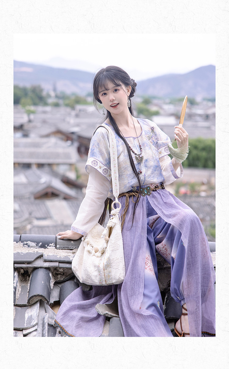Китайцы одежда наборы 川黛时光：风回南诏 坦领上衣灯笼裤改良汉服国风汉元素套装女夏