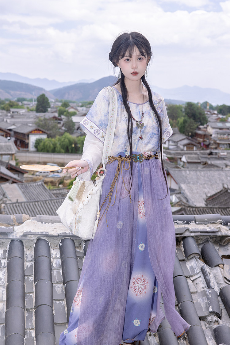 Китайцы одежда наборы 川黛时光：风回南诏 坦领上衣灯笼裤改良汉服国风汉元素套装女夏