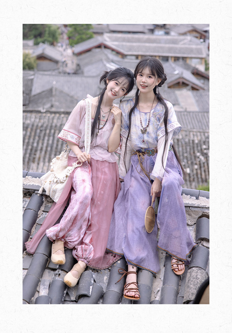 Китайцы одежда наборы 川黛时光：风回南诏 坦领上衣灯笼裤改良汉服国风汉元素套装女夏