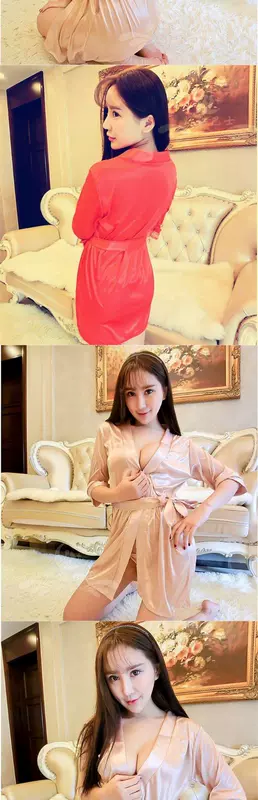 Váy ngủ của phụ nữ mùa xuân và mùa thu mùa hè trong suốt giữa tay sexy váy ngủ váy ngủ váy ngủ váy ngủ + thắt lưng + thong - Night Robe