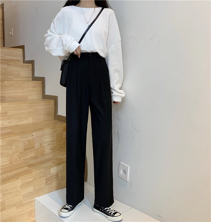 Real price wide leg pants women's slim big size high waist mops loose casual suit pants straight pants