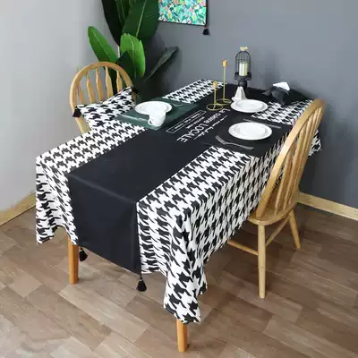 Nordic black and white bird grid cotton linen modern simple table coffee table rectangular tablecloth table flag set
