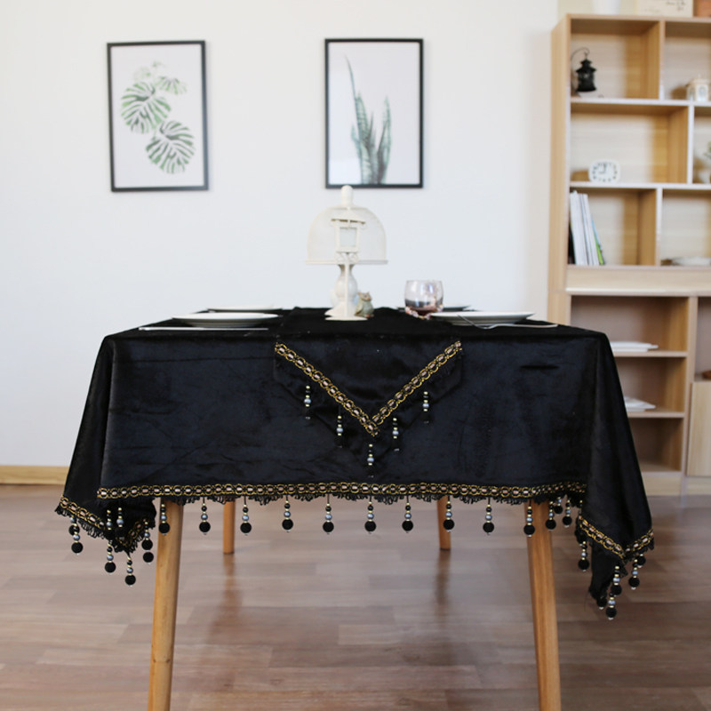 Neoclassical European-style black velvet fabric modern minimalist table bussy table cloth tea table cover cloth-like room decoration
