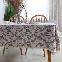 Vintage Chinese style Tibetan blue floral tablecloth ins niche picnic cloth shooting background Chinese orchid pastoral tablecloth