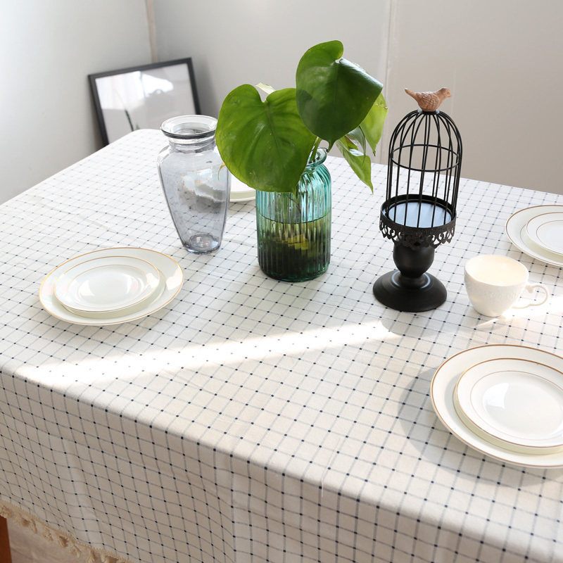Mediterranean White Bottom Blue Gemini Table Cloth Fresh Art Tea Table Streaming Sugab Coffee Shop Cotton Linen Table Cloth-Taobao