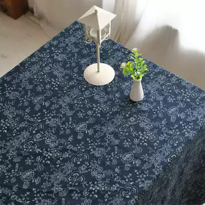 Japanese simple plant flowers cotton linen Tibetan ethnic style fabric flower table cloth tea table blue table cloth can be customized