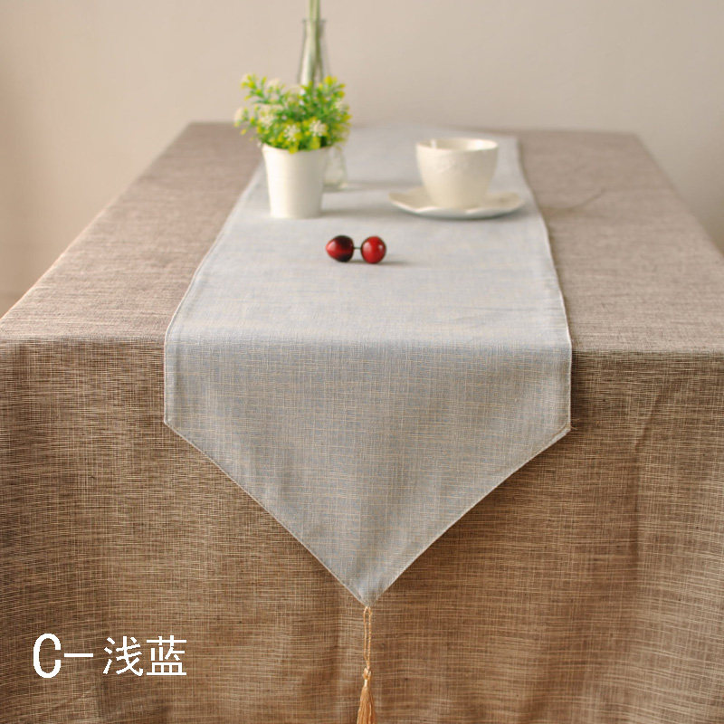 Day-style minimalist modern vegetarian pigment hemp fabric color woven pure cotton linen light blue light grey curry table flag