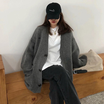 Big Code Womens Clothing Autumn Winter New Fat Sister Loose Korean version knit cardiovert retro style Lazy Wind Sweater Jacket