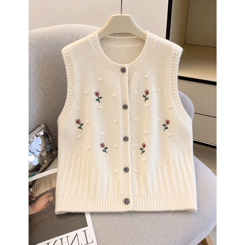 Super Stylish Floral Embroidered Knit Vest for Women, Autumn Plus-Size Slimming Outerwear Sweater Cardigan Top Super Stylish Floral Embroidered Knit Vest for Women, Autumn Plus-Size Slimming Outerwear Sweater Cardigan Top