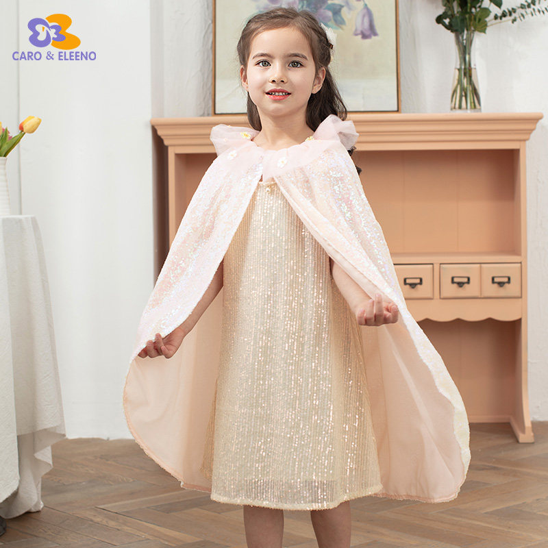 61 Children's Day costumes cloak cape cosplay to wear a bright piece of cute girl princess pink dress