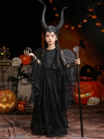 tranh halloween đơn giản Halloween Trẻ Em Trang Phục Cosplay Maleficent Phù Thủy Mẫu Giáo Trình Diễn Trang Phục Cô Gái Phù Thủy Đầm tranh halloween