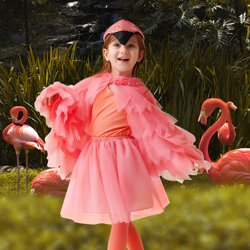 Halloween Children's Flamingo Show Costume Cosplay Kindergarten Masquerade Girls Pink Cape Cloak