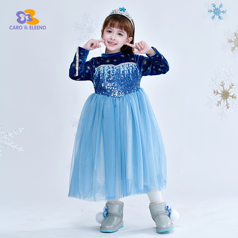 Ice and Snow Girl Love Tha Princess Dresses Princess Dresses Spring Summer Autumn Winter Time Clear Cabin Children Elsa Birthday Foreign Dress Gown