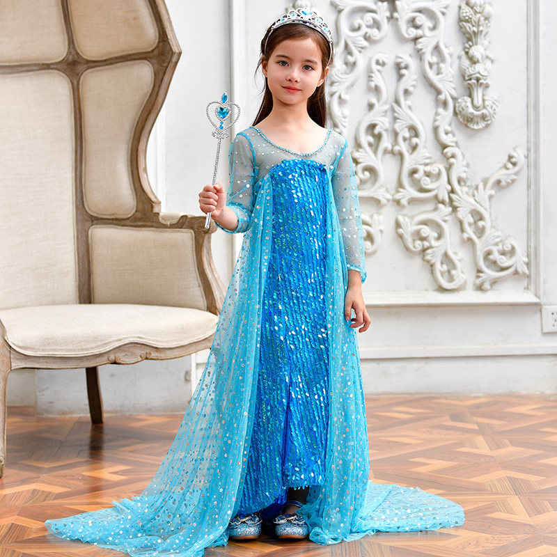 Aisha skirt women spring and autumn new children mopping long sleeve dress Frozen girl Elsa sequin skirt