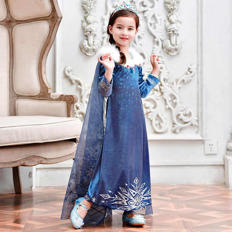 Ice and Snow Love Tha Princess Dresses Princess Dresses Spring Autumn New Girl Long Sleeve Aisha Ocean Dress Children Foreign Pie Trendy Gown