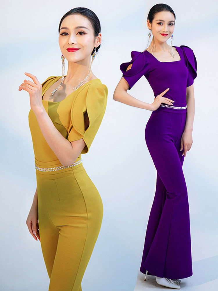 Square Collar Lotus Leaf Short Sleeve Body Suit Woman Suit Superior Body Training Suit SLIM SEXY DANCE MODEL ANCHOR