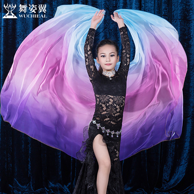 Kids Adult Colorful Belly Dance Gradient Scarf 2 2 * 1 2m Dance Show Big Hand Throwing Varnish Larger S