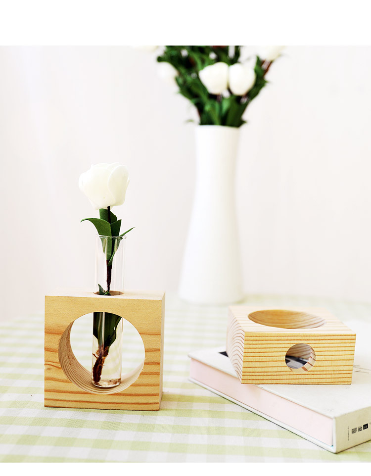 Sáng tạo đơn giản khung gỗ thủy canh bình văn phòng phòng khách cây xanh hoa thủy tinh ống nghiệm trang trí hoa - Vase / Bồn hoa & Kệ chậu thủy tinh treo tường