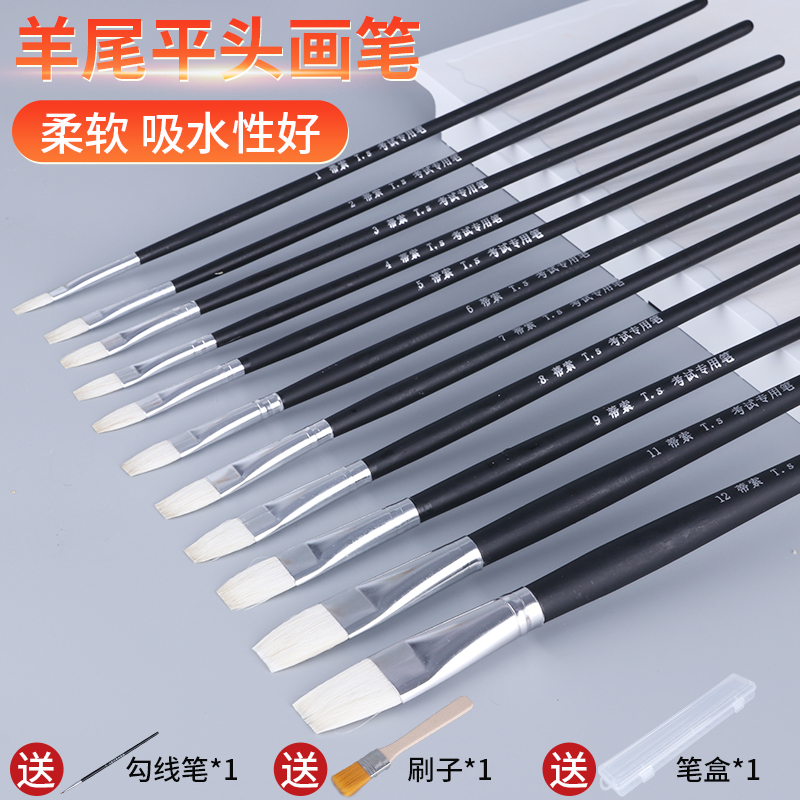 Goat Tail Flat Head Watercolor Pen Wool Paintbrush Soft Gross Water Absorption Good Black Pen Rod Set Big Medium Size Watercolor Pen