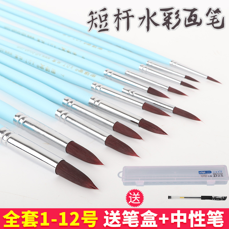 Tiso painting material Short rod nylon round head pointed head watercolor pen Single bristle oil painting pen Acrylic hook line pen
