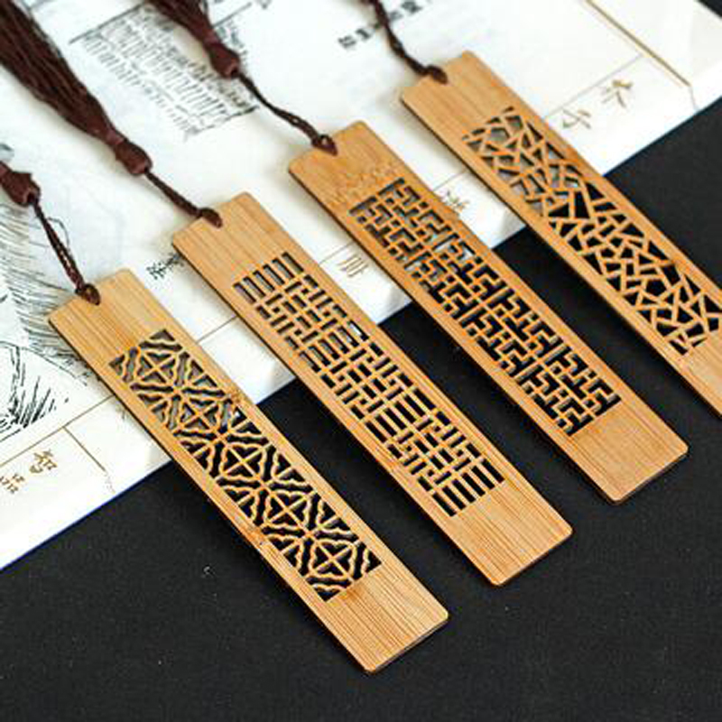 Retro Classic China Wind and wood Literary Creativity Customised Bookmark Lettering Hollowed-out Students With Gift Box Suit