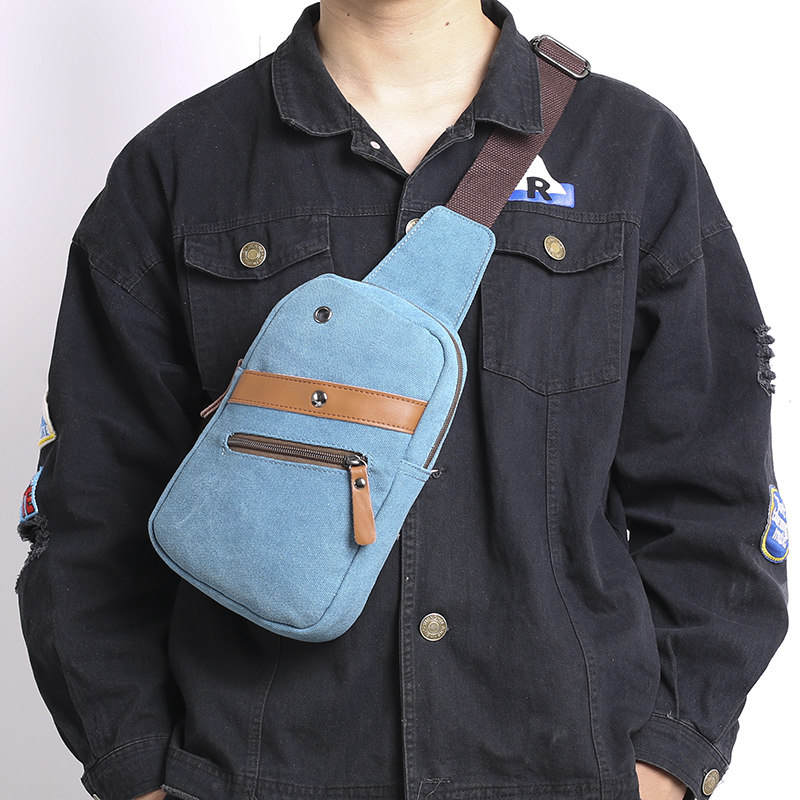 Chest Bag Men Canvas Trend Diagonal Satchel single shoulder bag Men's large secondary school students Fashion Small Bag Light Riding Chest Bag