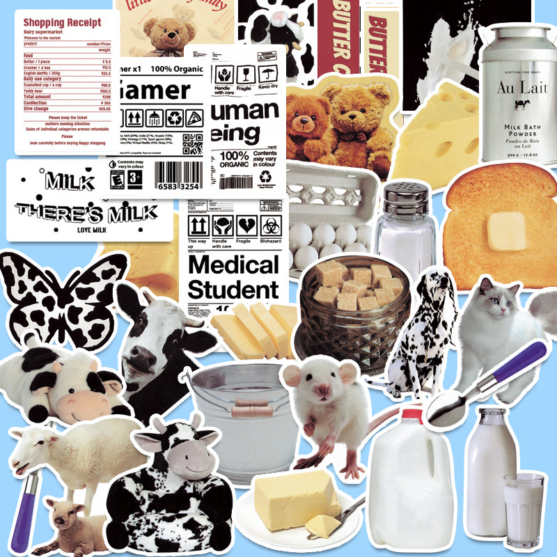 Korean ins style simple black and white cow cheese cream bear sticker set hand account diy mobile phone protective shell decorative painting