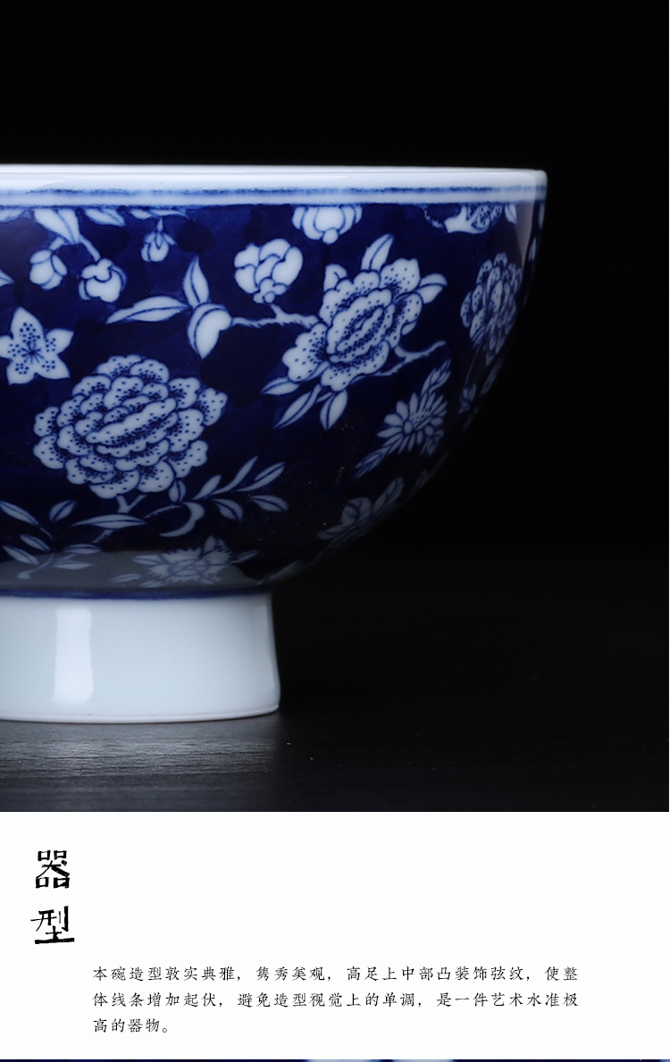 Offered home - cooked ju long up controller blue to white flowers footed bowl of jingdezhen ceramic bowl by hand