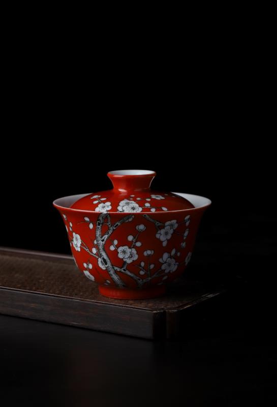 Offered home - cooked at flavour manual coral red white name plum bamboo grain tureen jingdezhen ceramic tea set tea cup