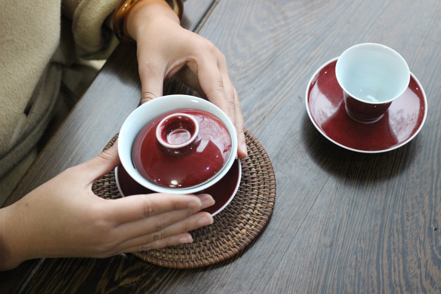 Offered home - cooked taste at the red ji red glaze three it tureen lid cup of jingdezhen ceramic tea bowl of tea by hand