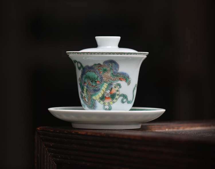 Offered home - cooked in hand - made silk colorful lion tureen only three bowl of jingdezhen ceramic bowl with tea