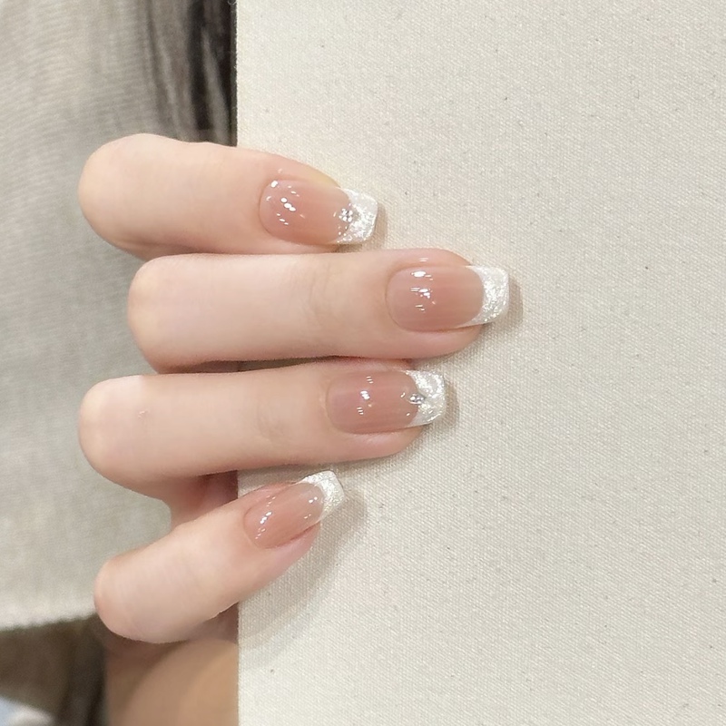 【Starburst French Style】Ice-Clear Handmade Wearable Nail Patches, High-End Aurora Blush French Manicure, Cute 【Starburst French Style】Ice-Clear Handmade Wearable Nail Patches, High-End Aurora Blush French Manicure, Cute