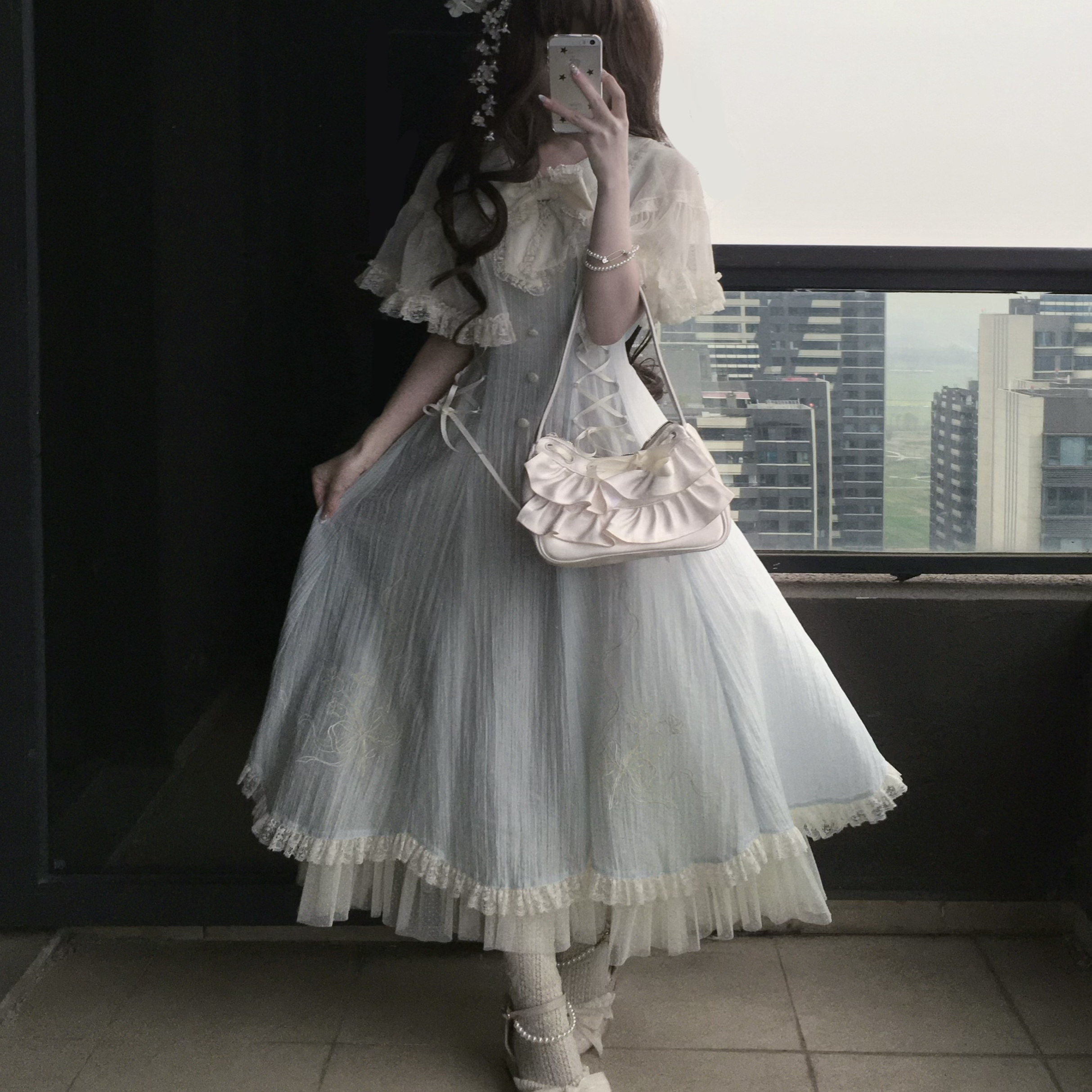 【Aqua Wind Chime in Stock with Free Shipping】Small Wind Chime Spring Cherry Pearl Aqua Wind Chime Cla Lolita Kuma Sauce