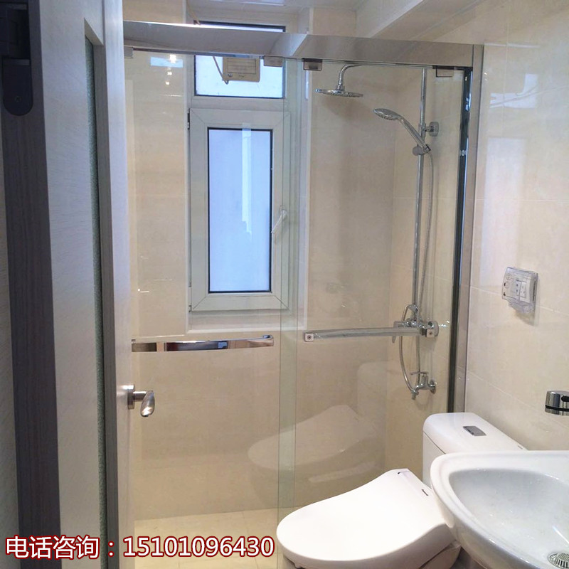 Custom made 304 stainless steel shower room sliding door toilet glass partition one-shaped screen bathroom sliding door