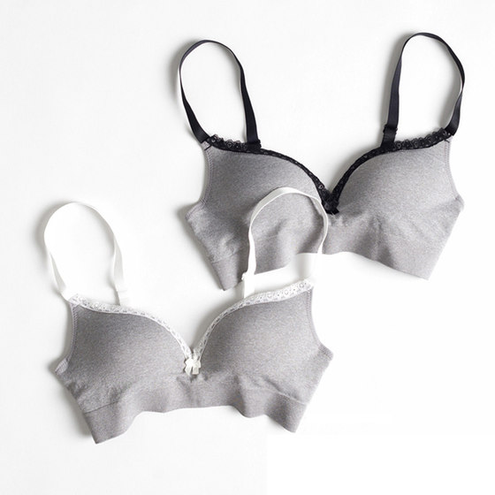 Comfortable Japanese text cotton -free steel ring gathers small chest flat chest sports underwear, lady girl student Japanese thin band